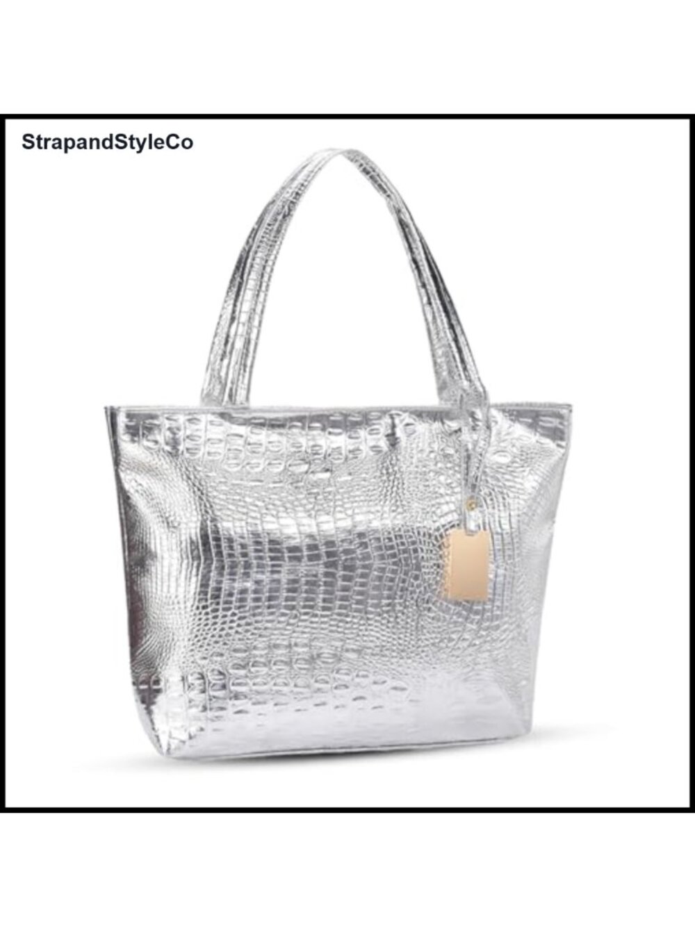 Large Crocodile Print Leather Tote Bag Zipper Shoulder Bag
